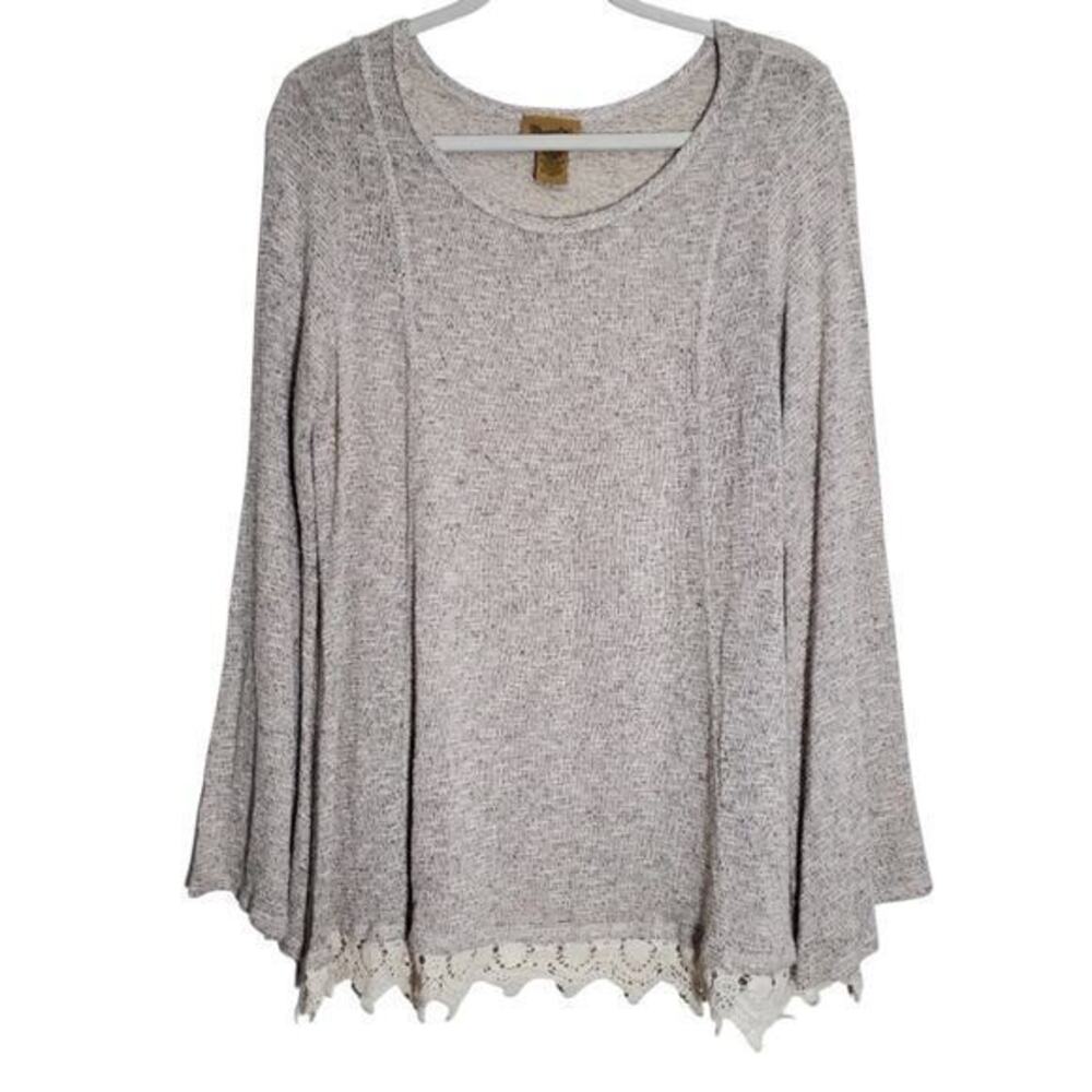 Wrangler beige cream lace trim bell sleeve scoop neck plus size sweater sz XXL